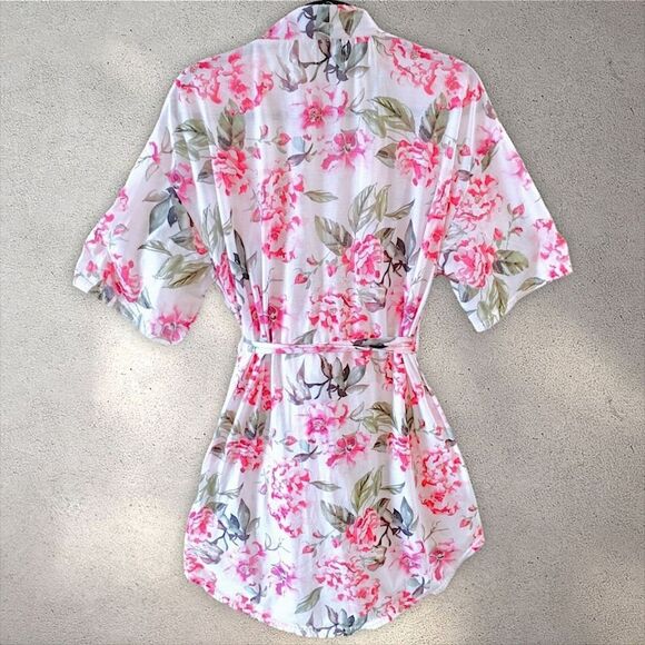 Show Me Your Mumu Knee Length Pink Floral Lightweight Jersey Kimono Robe O/S - Picture 4 of 9